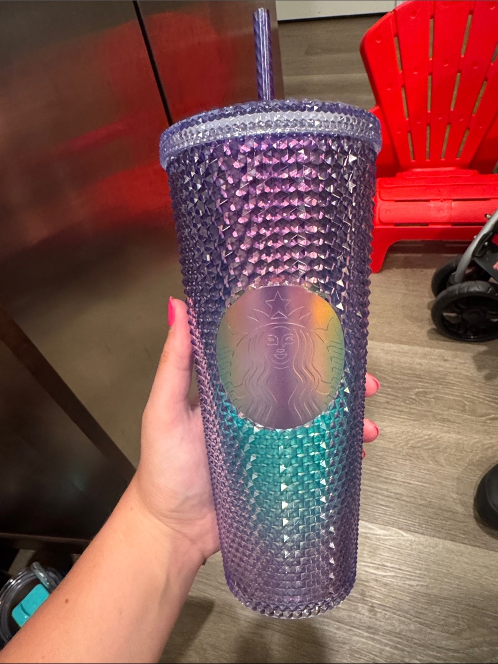 Starbucks Iridescent Purple and Teal Studded Cold Cup with Straw